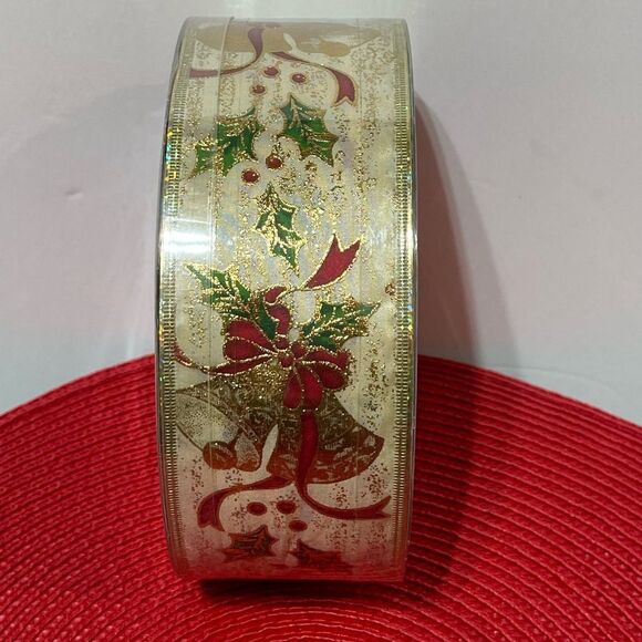 Members Mark Wired Ribbon Bells and Holly 55 yards NWT - Picture 5 of 6